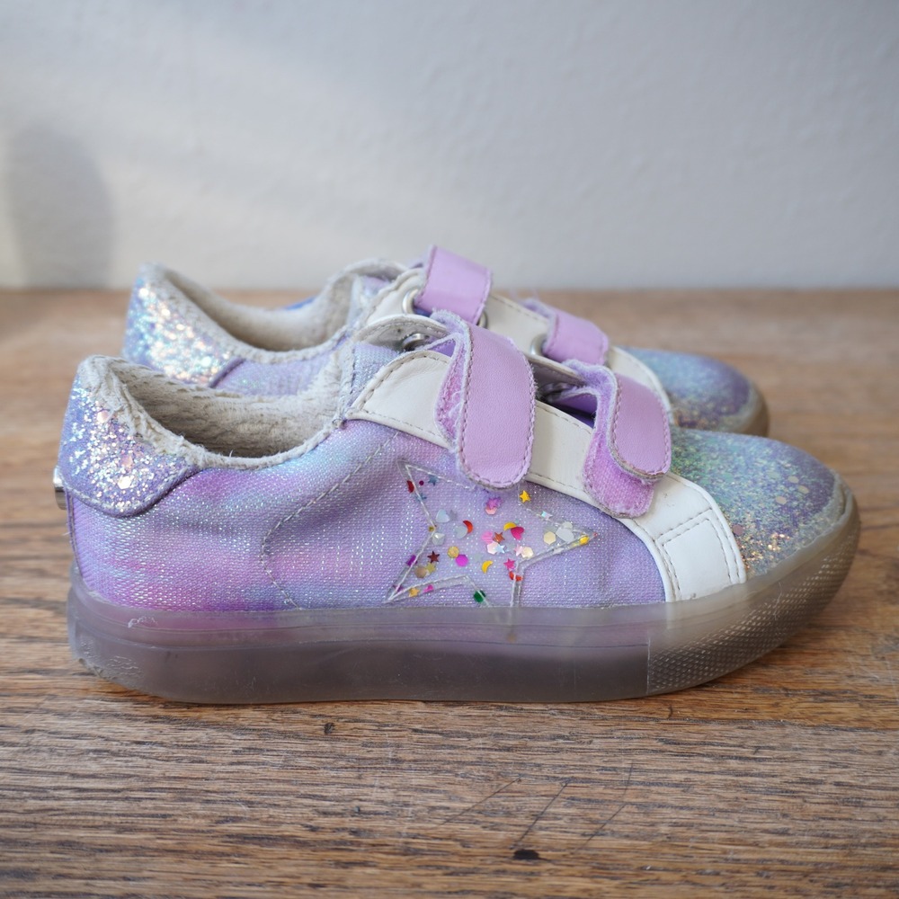 Steve Madden Kids 11 Purple Glitter Star Trezume Low Top Sneakers Hook and Loop